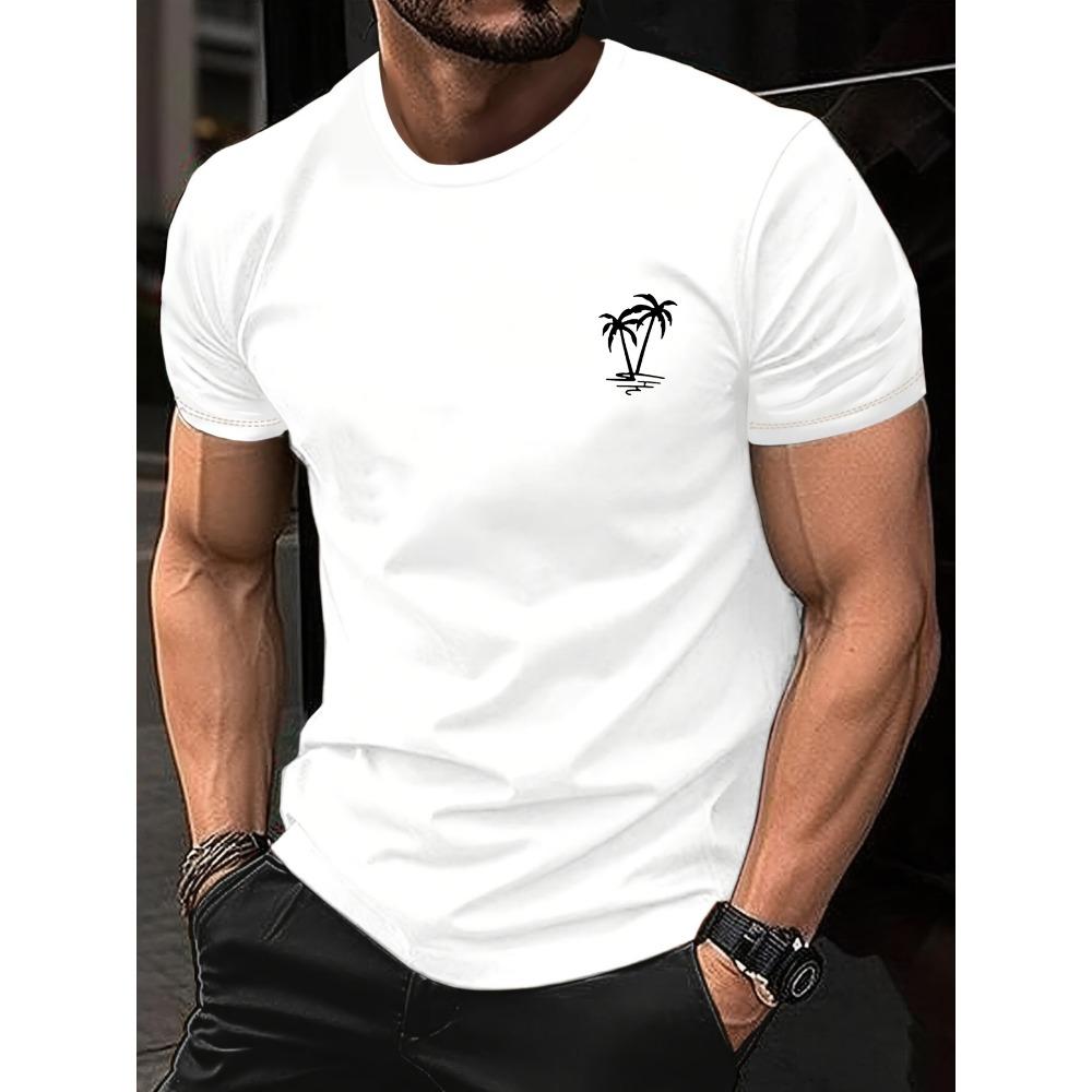 Men's Summer Fashion Casual Loose Sports Fashion Coconut Tree Print Round Neck Short Sleeved T-shirt Top