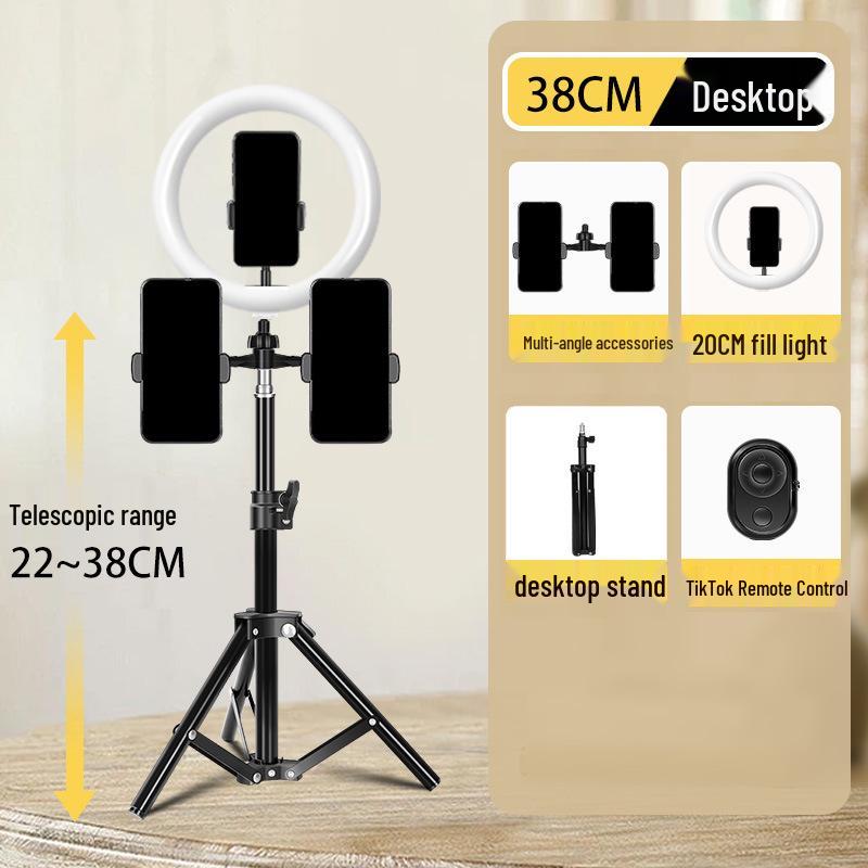Dual-Position Live Streaming Tripod with Fill Light for Video Recording