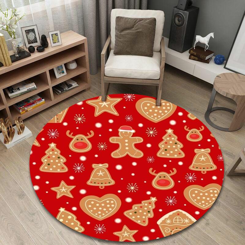 Round Carpet Gingerbread Cookie Man Tree House Reindeer Heart Red Xmas Decor