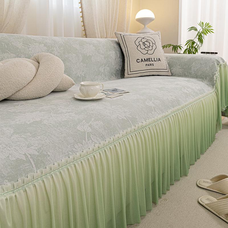 

1 шт. Чехол на диван из шенилла с геометрическим узором из листьев и кружевной отделкой Цельный дизайн для 1-4 местных диванов, Всесезонный декор для гостиной и спальни 180 * 130cm single pack