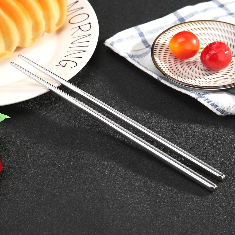 1Pair Chinese/Korean Chopsticks Non-Slip Stainless Steel Chop Sticks Reusable Food Sticks Kitchen Sushi Sticks Tableware