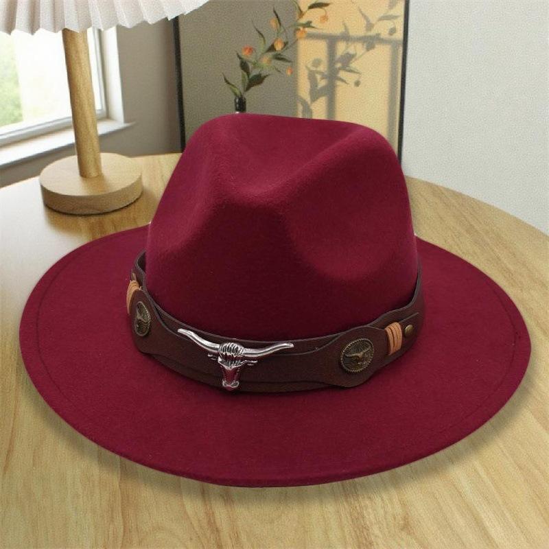 Hat Men's and Women's Felt Hat Fashion Personality Size Bull Head Jazz Hat Mongolian Tibetan Western Riding Sun Hat