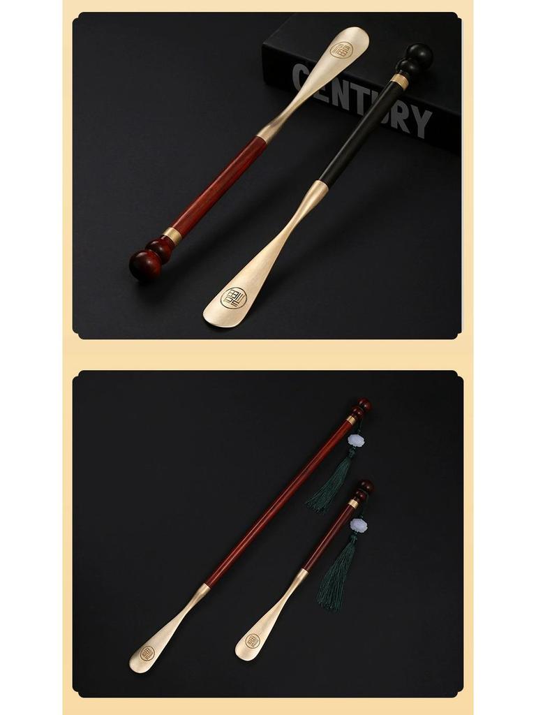 Pterocarpus Santalinus Premium Brass Shoehorn with Long Handle - Easy Lift for Pregnant Women