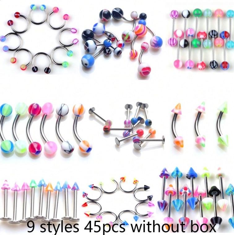 20/45 Pezzi/Lotto Anelli per Lingua Orecchio in Acciaio Inossidabile Barre Bilanciere Per Donna Uomo Unisex Gioielli per Piercing Corporeo Vendita all'Ingrosso