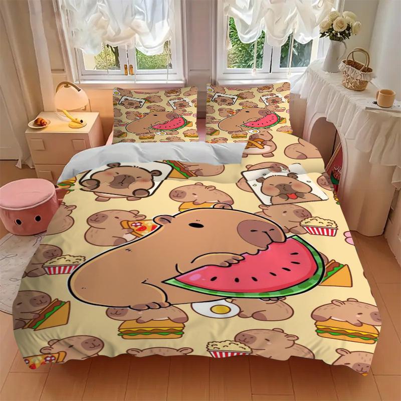 Conjunto de Roupa de Cama de Urso Cartoon Anime - Inclui Uma Capa de Edredom e Duas Fronhas (Sem núcleo) - Perfeito para Decoração de Quarto e Quarto de Hóspedes