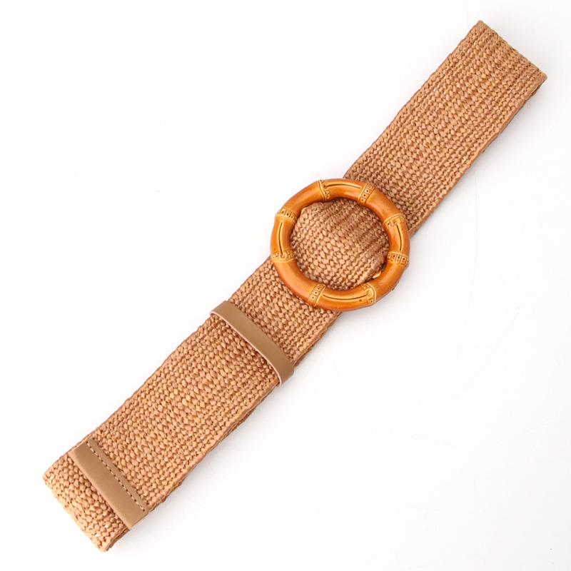 Imitation Grass Woven Women'S Elastic Belt Personalized Large Plastic Buckle Dress Elastic Waist Seal