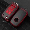 ELOHEI for VW Key Fob Cover, Premium Soft TPU 361 Degree Full Protection for VW Volkswagen Jetta Beetle Tiguan Passat Golf MK6 Polo 3 Buttons(Leather