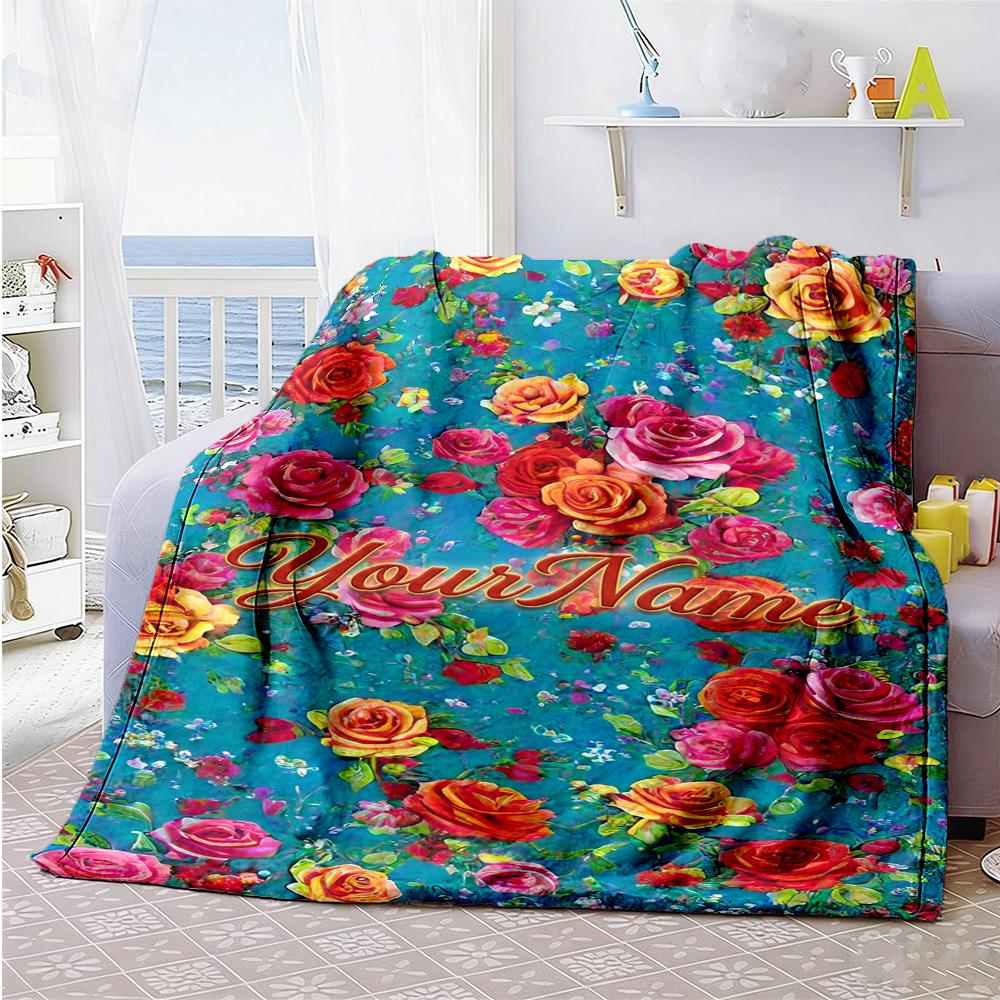 Rose Customize Your Name Blanket Throw Personalized Blanket Soft Warm Cozy Perfect for Living Room Seaside Home Decor Bed Four Seasons Multipurpose