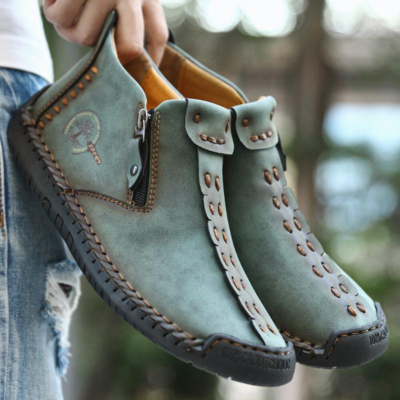 Spring Autumn Men'S New Boots Large Zip Anti Slip Shoes Outdoor Casual Handmade Boots Fashion Comfortable Men'S Shoes Botas