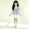 Girls Summer Plaid Two Piece Set Flutter Sleeve Doll Top And Bud Skirt Fashion Outfit For Big Kids
