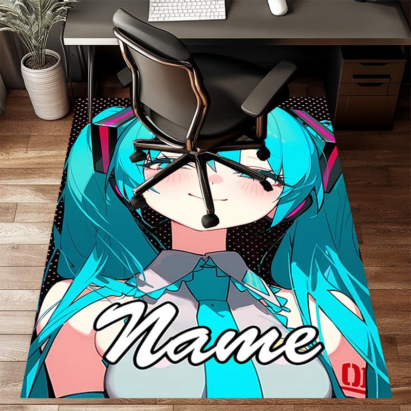 Custom Hatsune Miku Mat Personalized Name, Polyester Washable Indoor Entryway Rug, Gift for Christmas, Easter, Thanksgiving Day