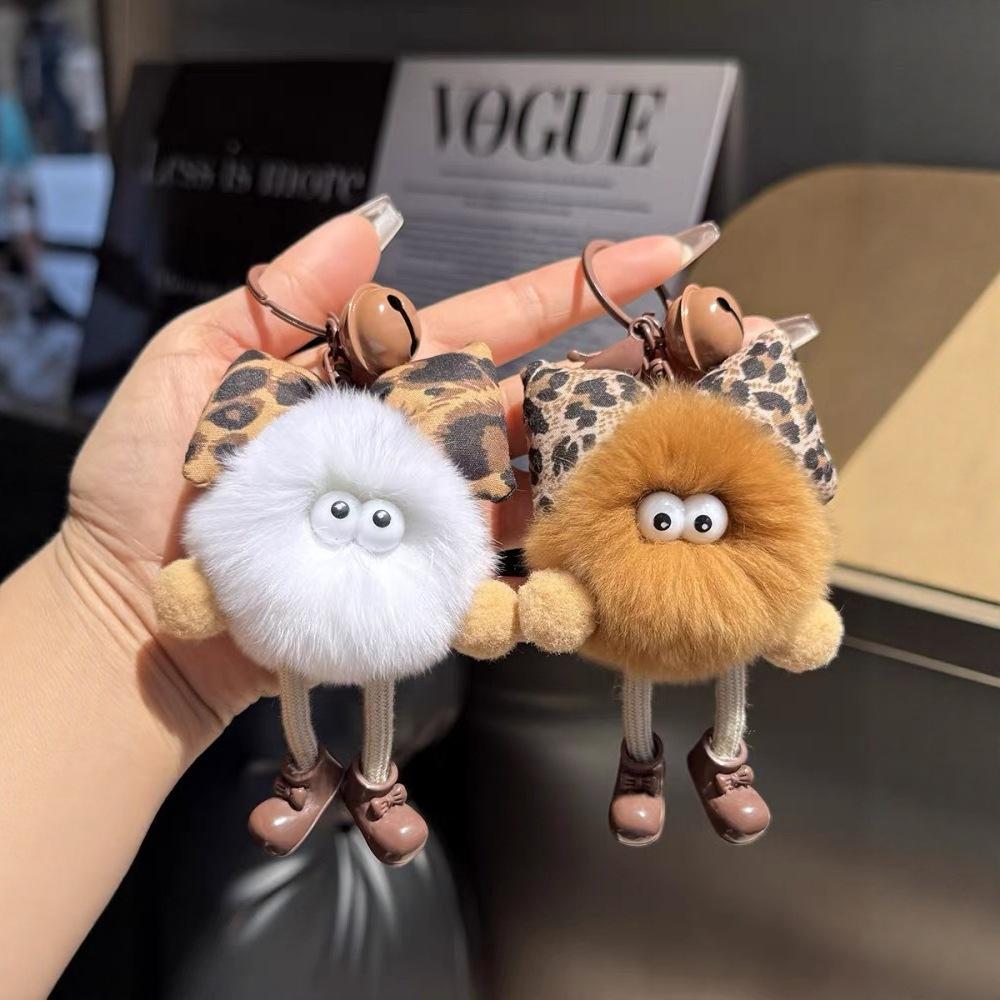 Cute Faux Rex Rabbit Fur Little Coal Ball Bag Charm, Exquisite Cartoon Doll Pendant, Schoolbag & Car Keychain Accessory