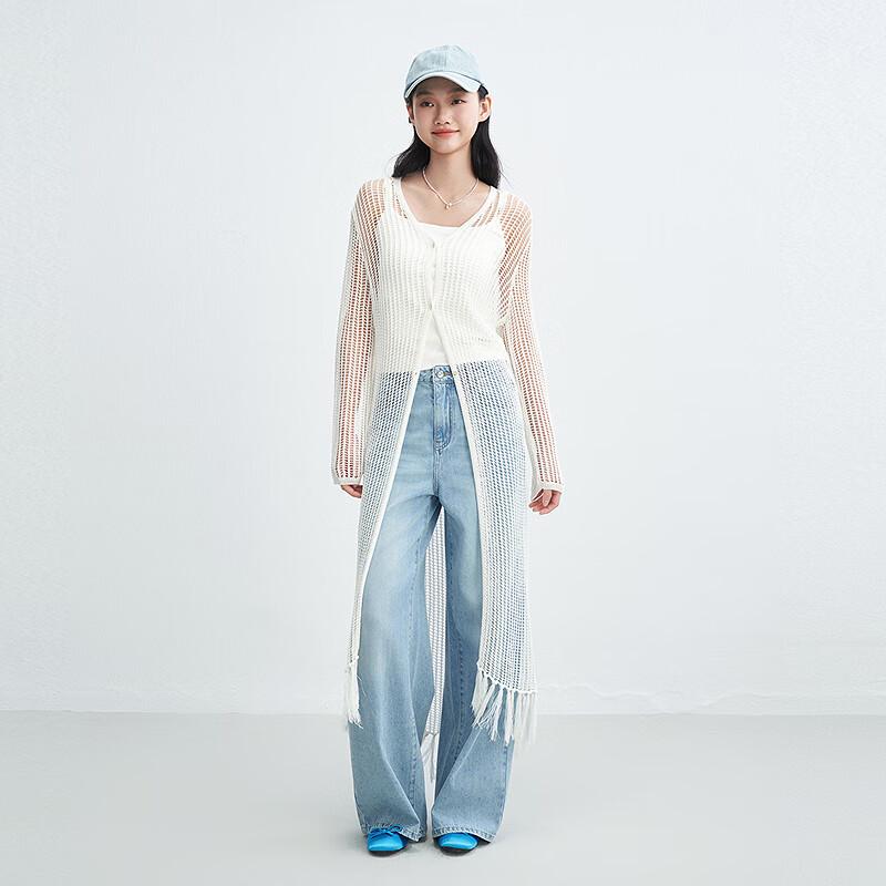 Ledin Long Knit Cardigan with Tassel & Open Weave