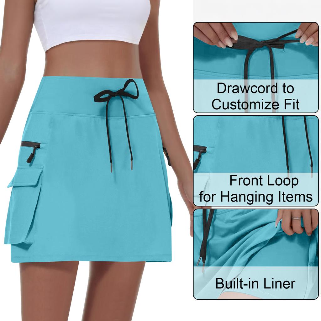 High Waist Athletic Skort with Zipper Pocket Quick Dry Golf Skirt for Outdoor Sports Hiking and Casual Wear