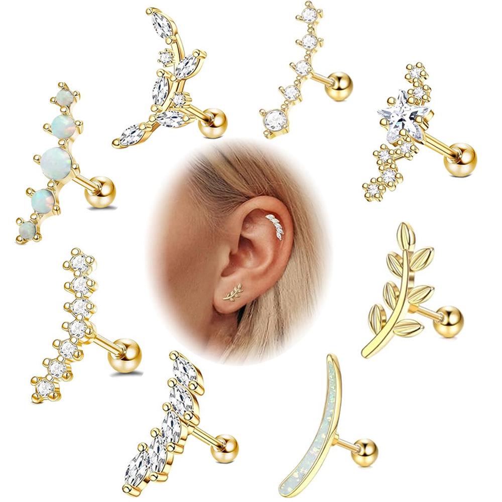 14K Gold Plated 16G Stainless Steel Ear Cartilage Studs - European & American Style Copper Earrings