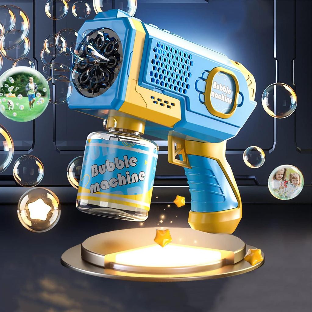 Pistola a Bolle Bazooka Elettrica, Automatica, Anti-perdita, con Luce LED, Giocattolo per Bambini per Gioco all'Aperto, Picnic, Campeggio, Matrimoni, Compleanni, Regalo, Include