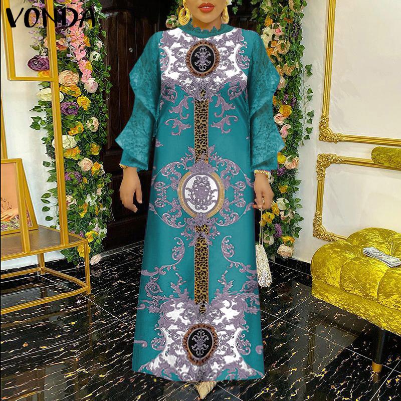 

VONDA весеннее женское длинное платье с кружевным принтом и принтом