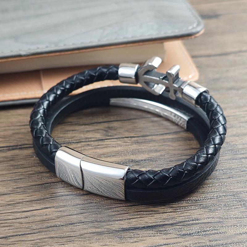 Arrow Bow Arrow Design Leather Rope Woven Bracelet Woven Magnetic Buckle Men's Stainless Steel Bracelet Jewelry Gift Wholesale
