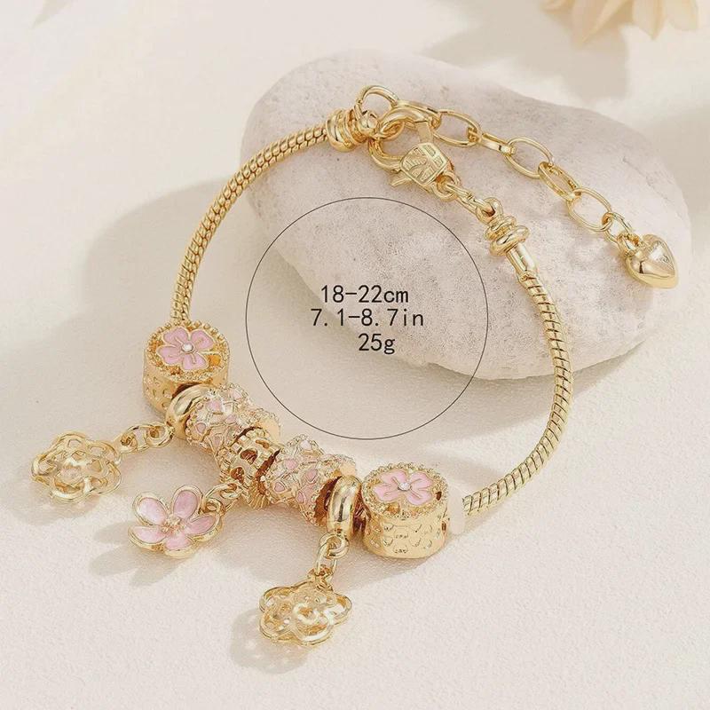 Bracelet Dora Panjia DIY en perles avec pendentif fleur en strass sur chaîne en cuivre