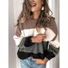 2025 Spring New Sweater Color Matching New Round Neck Medium and Long Loose Knitted Large Size Sweater