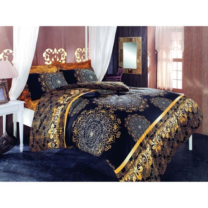 Parure de lit - 1 housse de couette 220 x 240 cm + 2 taies d'oreiller 60 x 60 cm - 100% coton renforcé - Noir