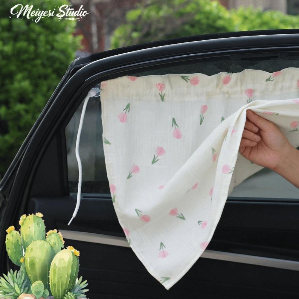 Cute Cartoon Window Shade Suction Cup Car Window Cover Universal Sunshade Curtain Car Interior