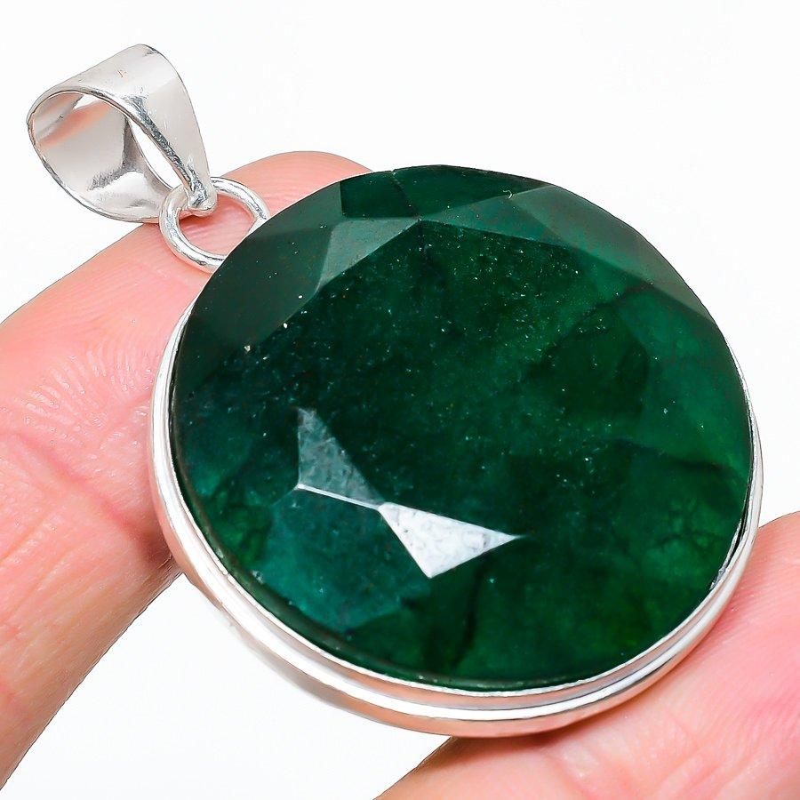 

Изумруд(Смоделированный) Этническая ювелирная подвеска ручной работы с драгоценными камнями 2,05 дюйма SR-9056