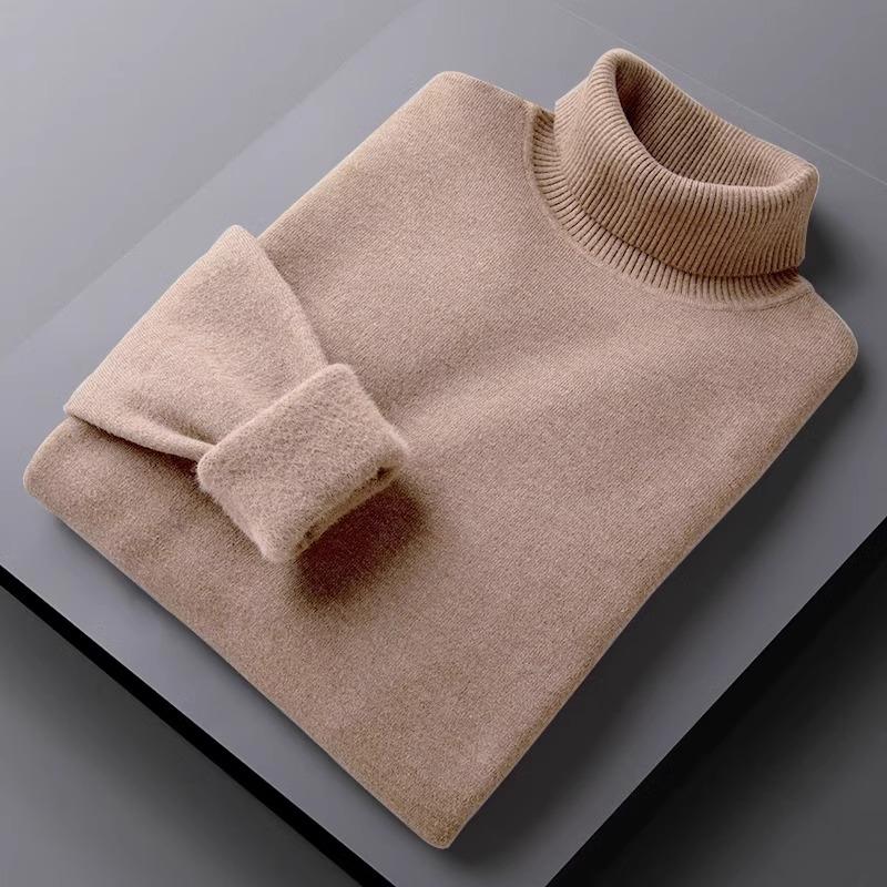 Мужской бархатный свитер с полувысоким воротником - Утепленный зимний 2025 года вязаный базовый слой L (110-125 lbs)