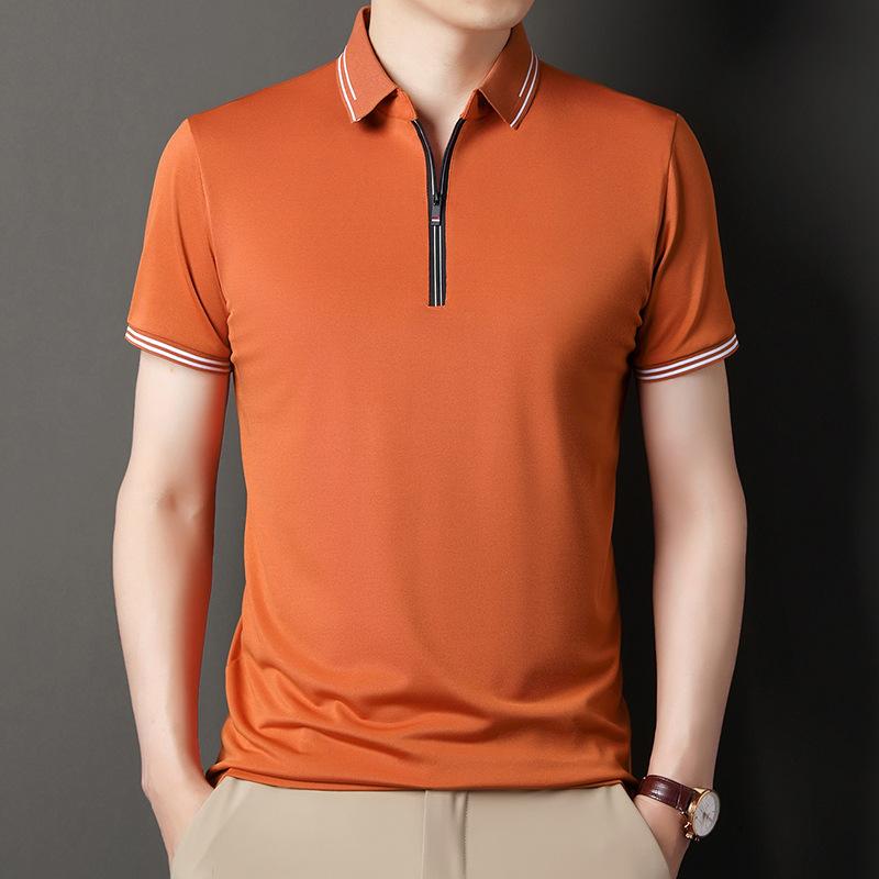 Men's Summer Lapel Half Zip Short Sleeve T-shirt Stylish Versatile Casual Top