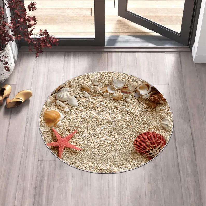 

Visual Three-dimensional Shell Printed Circular Carpet Ocean Element Rug Nordic Style Carpet Ocean Series Home Decoration 40x40cm