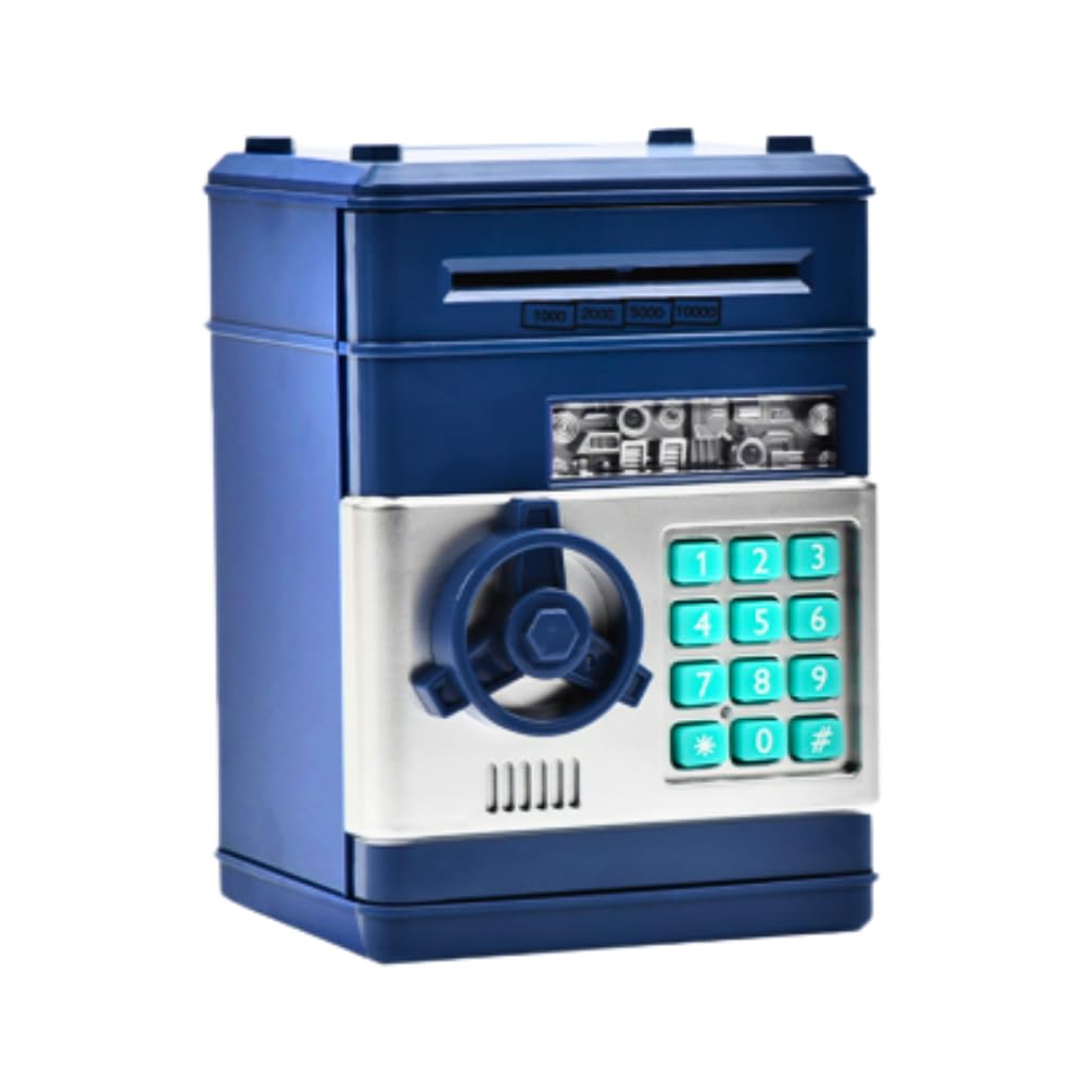 

Tropchou Piggy Bank with Combination Lock ATM Security Password Bank Bills Coins Savings Automatic (Navy)