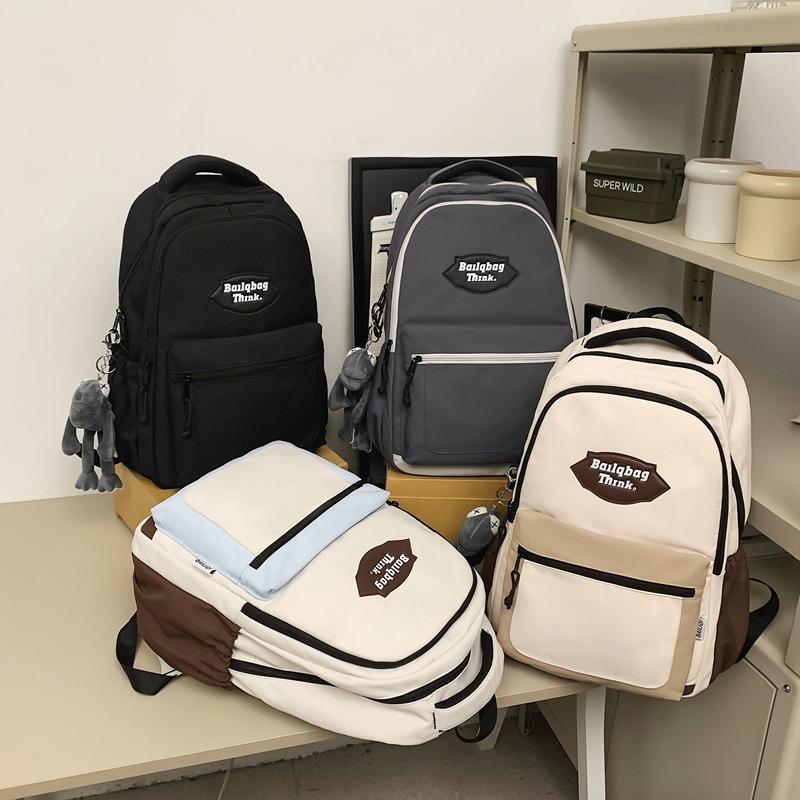 Color Block Student School Bag Men's Large Capacity Backpack Women Travel Couple Bag