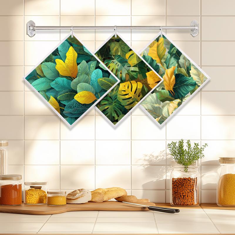 6PCS Green Leaves Printed Swedish Dishcloths Eco-Friendly Kitchen Rags Absorbent Dish Towels Reusable Washable Cleaning Cloths