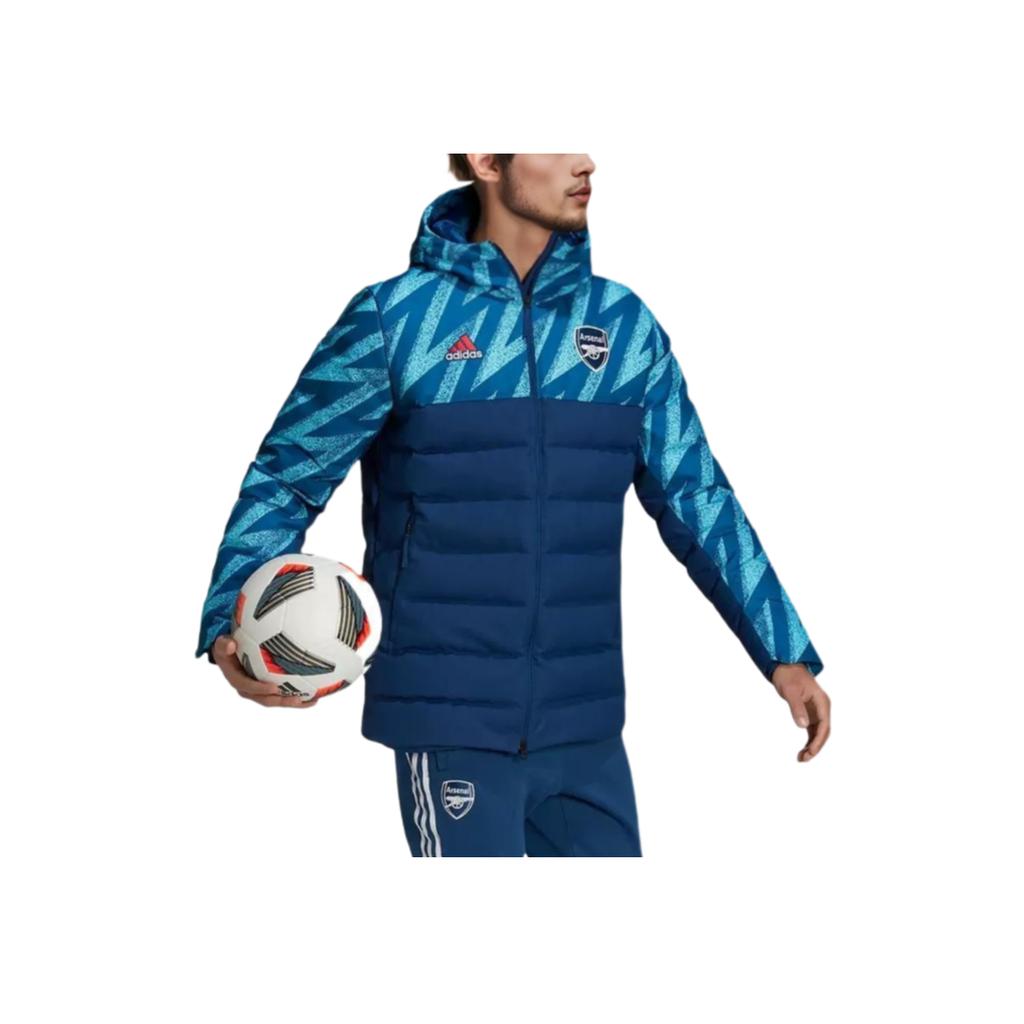 Adidas Geometric Pattern Print Color Block Long Sleeve Hooded Down Jacket Men Outerwear Blue GR4230