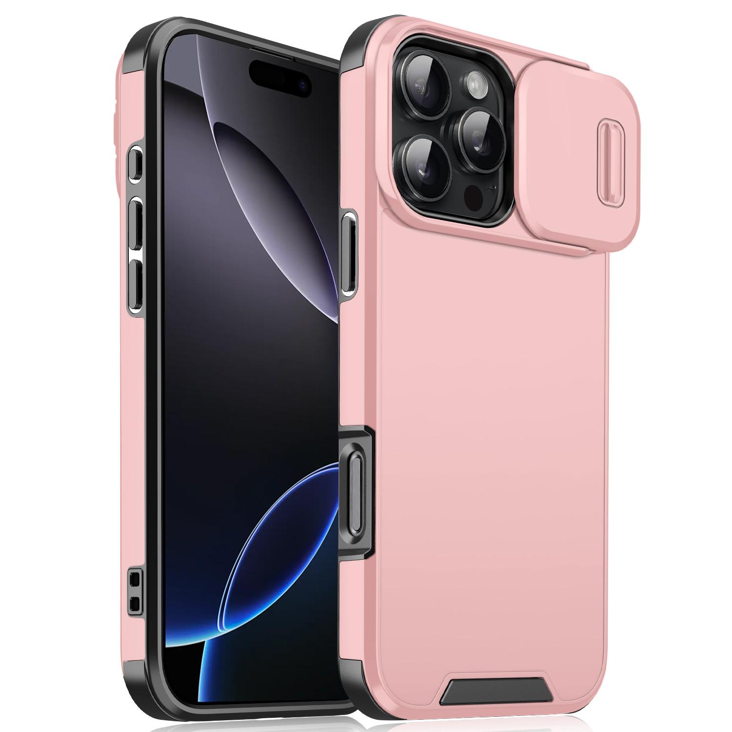 

Защитная крышка для камеры-слайдера для iPhone 17 16 Pro Max Противоударный бронированный чехол для телефона для iPhone 11 12 13 14 15 Pro Max Plus 16e Чехлы iPhone 13 Pro розовый