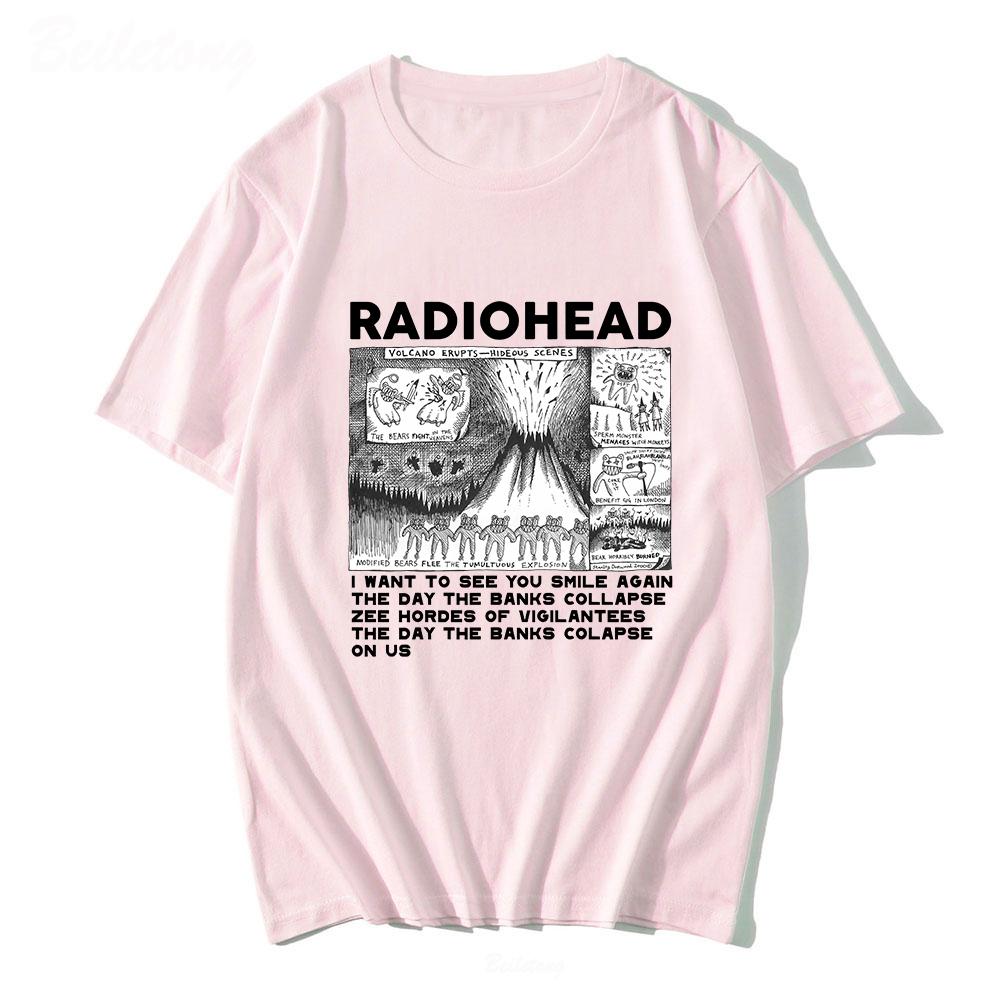 Radiohead Vintage Print T Shirt 100 Cotton Unisex T-shirts Hip Hop Rock Band Music Album Tees Harajuku Tops XXL розовый 1750₽
