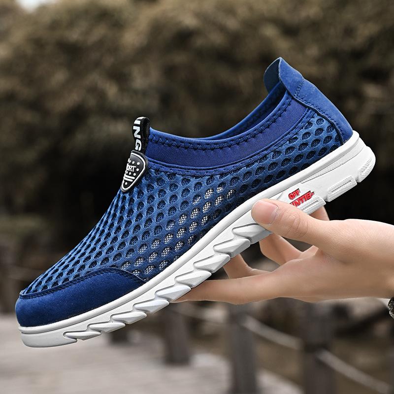Summer Sneakers Men's Shoes Mesh Breathable One Pedal Lightweight Shock Absorption Non-Slip Outdoor Casual Shoes Walking Shoes