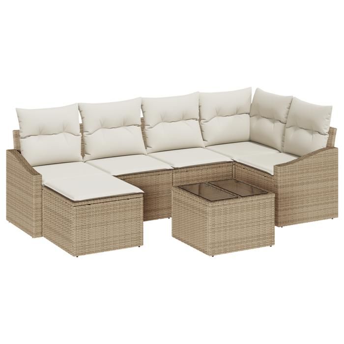 VidaXL Ensemble de Canapés de Jardin en 7 Pièces avec Coussins Marron en Rattan Poly 3346801