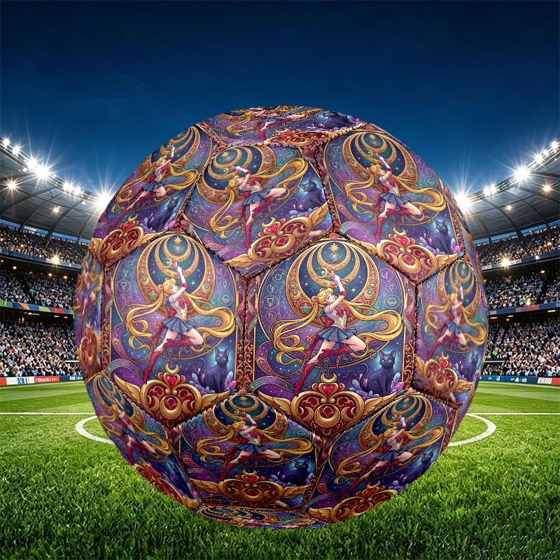 Sailor Moon Print Size 5 Soccer Ball, PU Wear Resistant Football for Match Training and Daily Practice, Birthday Gift for Soccer Fans
