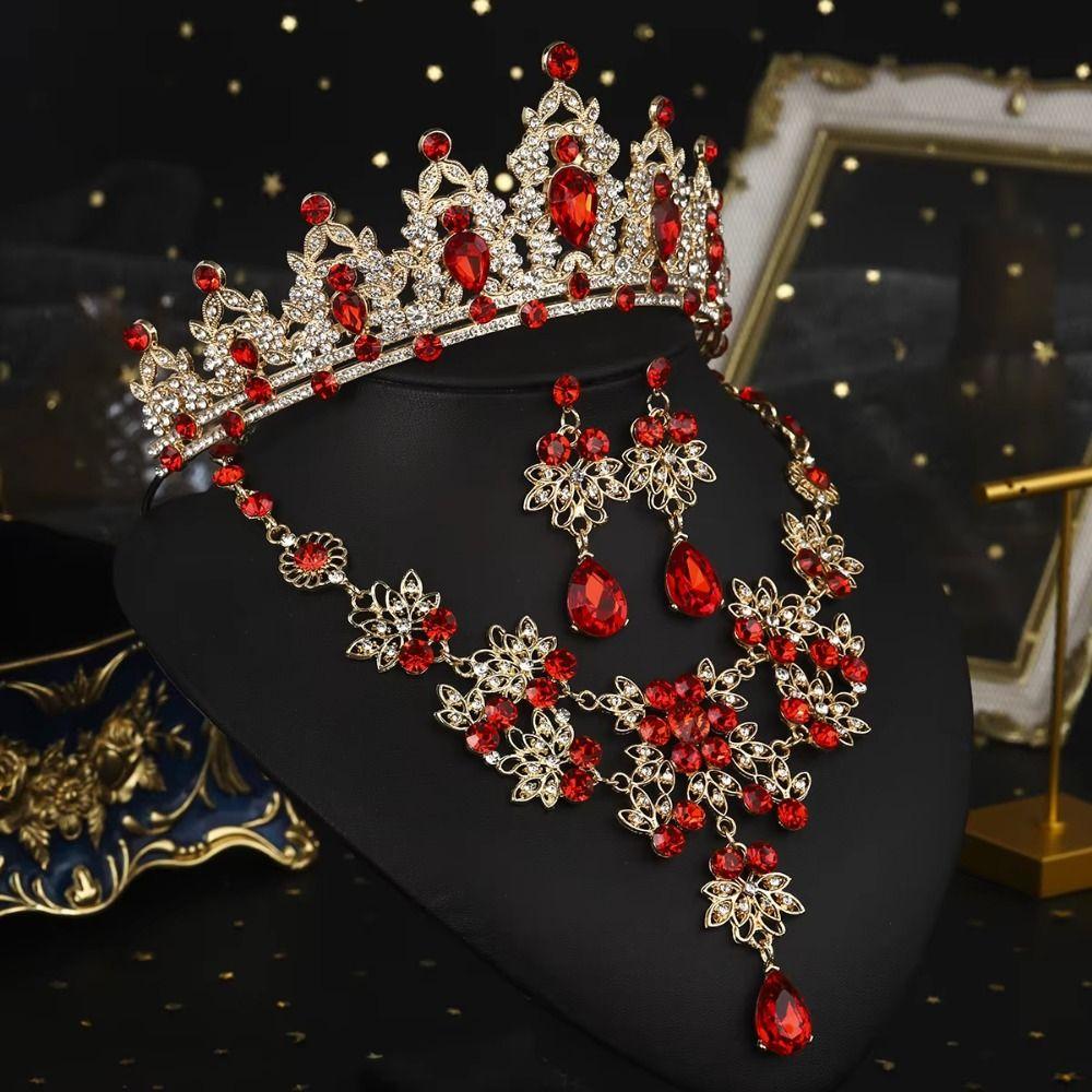 Shiny Bridal Jewelry Sets Baroque Style Crystal Headdress Exquisite Tiara Earrings Necklace  Women