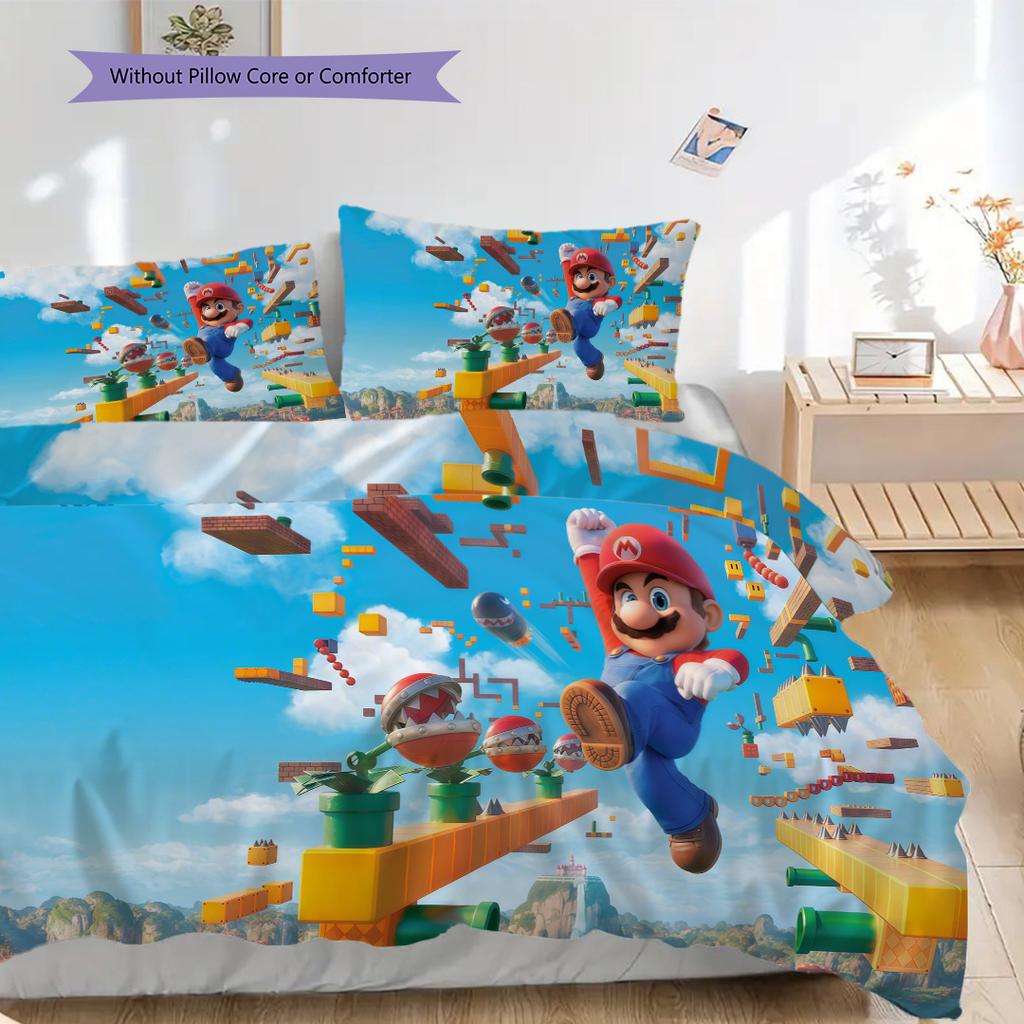 Super Mario Adventure Set Threepiece Set 1 Duvet Cover 2 Pillowcase Without Core Christmas Birthday Gift Soft And Comfortable Bedding Set