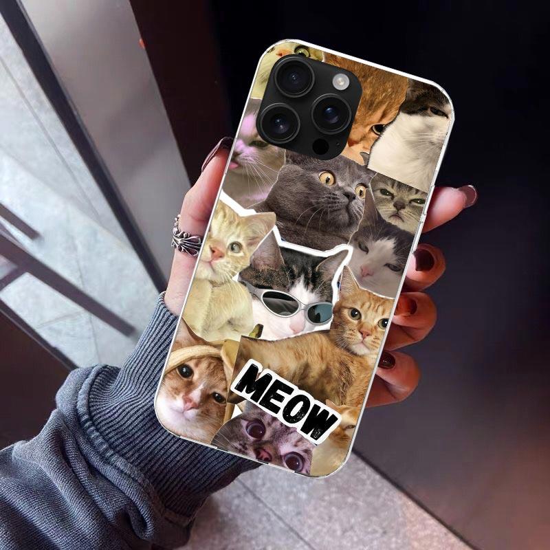 

Crying Cat Memes Phone Case For iPhone 17 Air 11 13 Mini 14 15 Plus 16 12 Pro Max 16E SE 7 8 Pattern Soft TPU Back Cover 17 Air iPhone 16 Plus