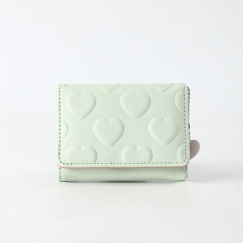 Women Cute Heart Embossed Slim Leather Wallet Small Trifold Wallet Cash Pocket Card Holder with ID Window