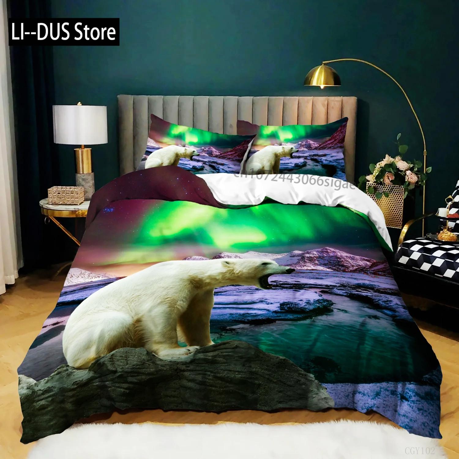 

Purple Duvet Cover Aurora Romantic Bedding Set for Girl Couple Queen/King/Twin Size Quilt Cover Night View of Lake and Mountains EU Single(135*200cm)3pcs