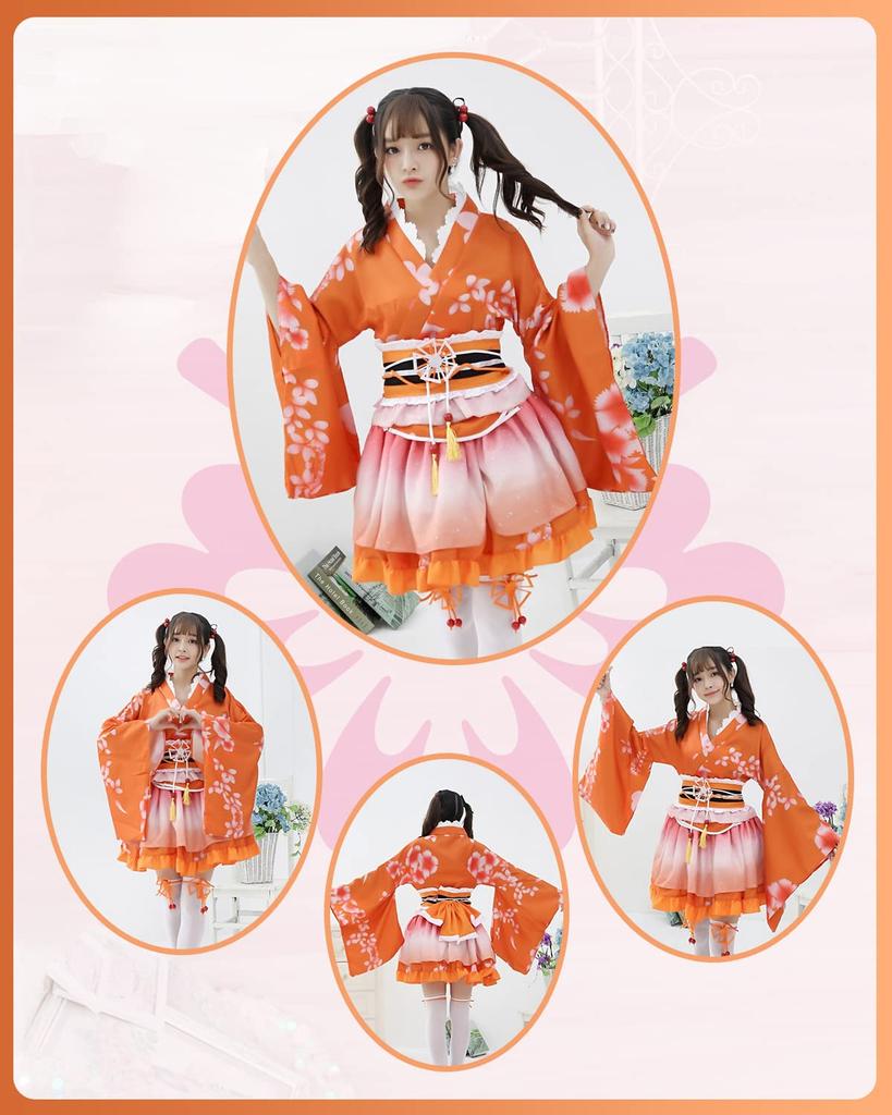 Costume Set Cosplay Yukata Japanese Style Mini Skirt Kimono Japanese Clothes One Piece Lolita Long Sleeve Gothic Lolita Cosplay Mori Girl Lolita Large
