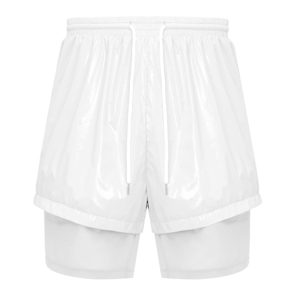 Herren Zweilagige Badeshorts Kordelzug Elastischer Bund Wasserdicht Fitness Schwimmen Sportshorts