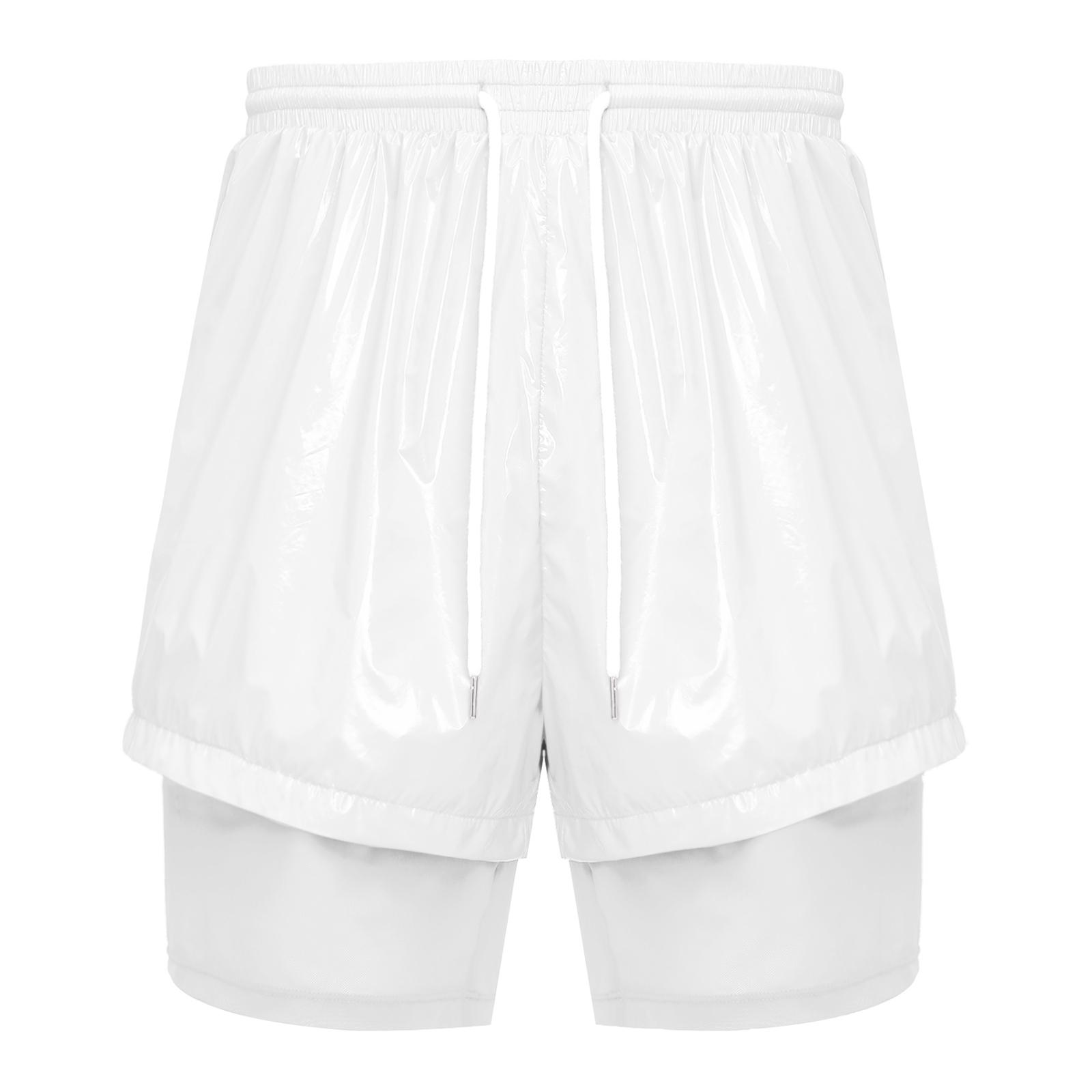 S-3XL Men 2-in-1 Sport Swim Trunks Drawstring Elastic Waistband Mesh Liner Waterproof Double Layer Shorts with Pockets for Fitness Swimming S