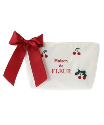 Maison De Fleur Cherry Embroidered Pouch, Women's, Ivory