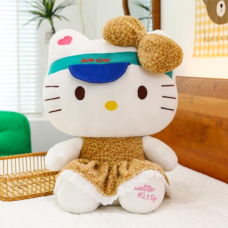 Leopard Print Hello Kitty Plush Pillow Doll with Bow Tie - Large Bed Companion 30cm (0.37kg)