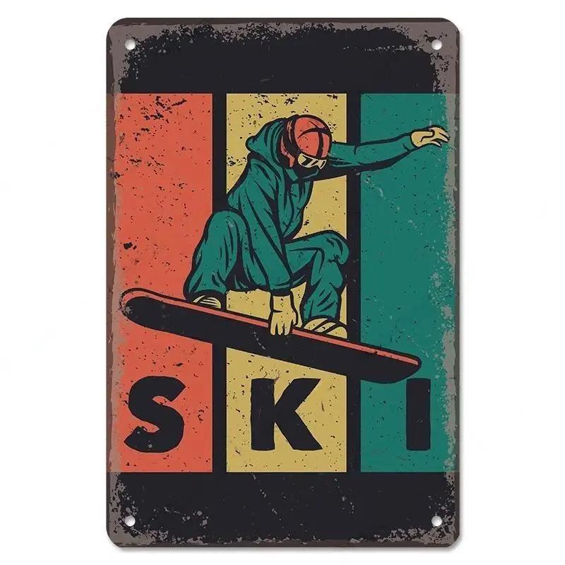 Alpine Skiing Posters Metal Tin Signs Plate Decor Retro Mountain Extreme Sports Snowboards Ski Home Wall Decor Room Decoration